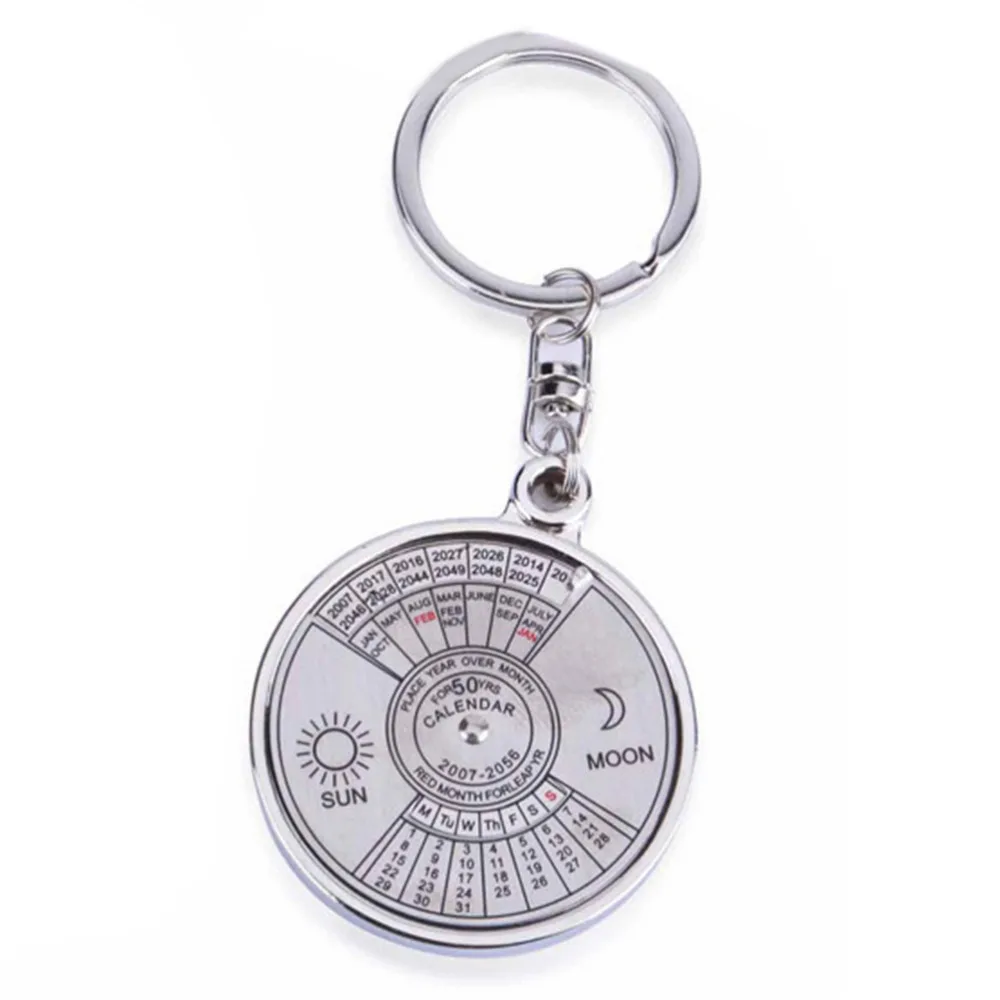 New Fashion Personalized  50 Years Perpetual Calendar Keyring Keychain Silver Color Alloy Key Chain Ring Keyfob