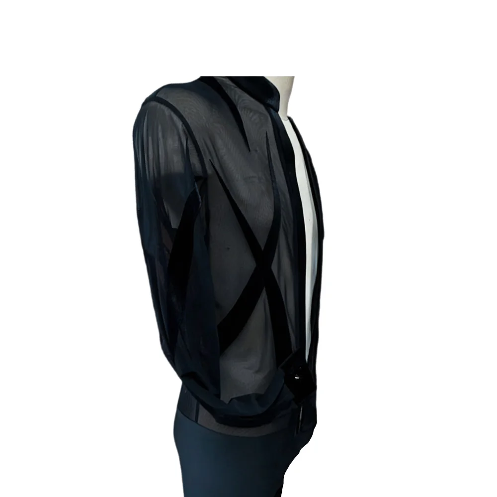 Traje de baile latino de terciopelo de malla con cuello en V para hombre, Top para adultos para niños, traje de actuación de baile de salón estándar profesional