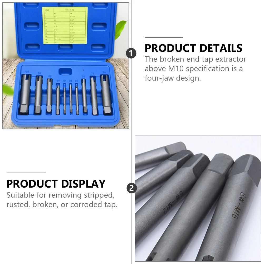 

10 pcs Tap Extractor Set Alloy Material Screw Slide Remover Repair Tools Broken Head Extractors Wrench M10 Four Jaw Design