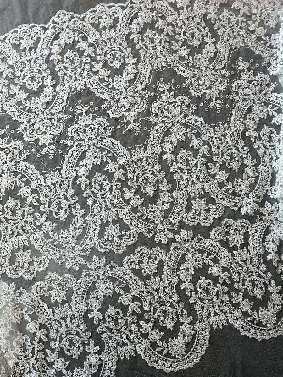 

Shiny Sequin Lace Fabric Handmade DIY Bridal Gown Headscarf Embellishment Meter Length Sponge Pad Home Fabric Decorations