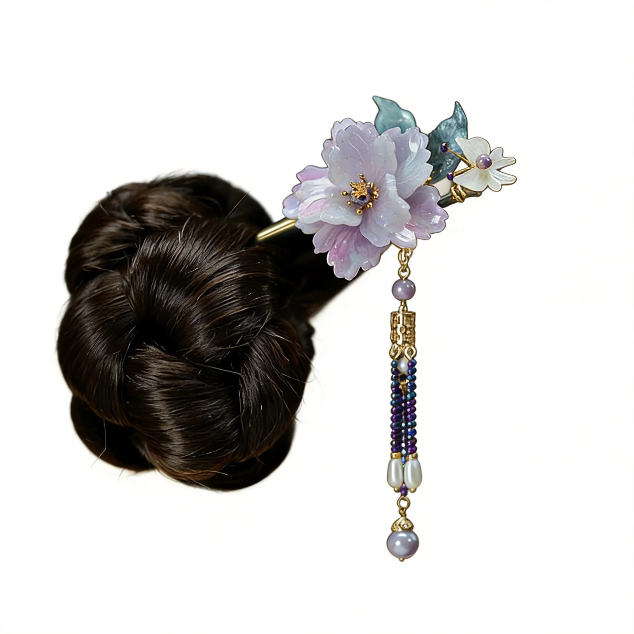 Chinese Style Hanfu Ebony Hairpin With Flower Tassel Cheongsam Hair Stick For Women Cosplay Party 6 Colors Optional Hair Accesso