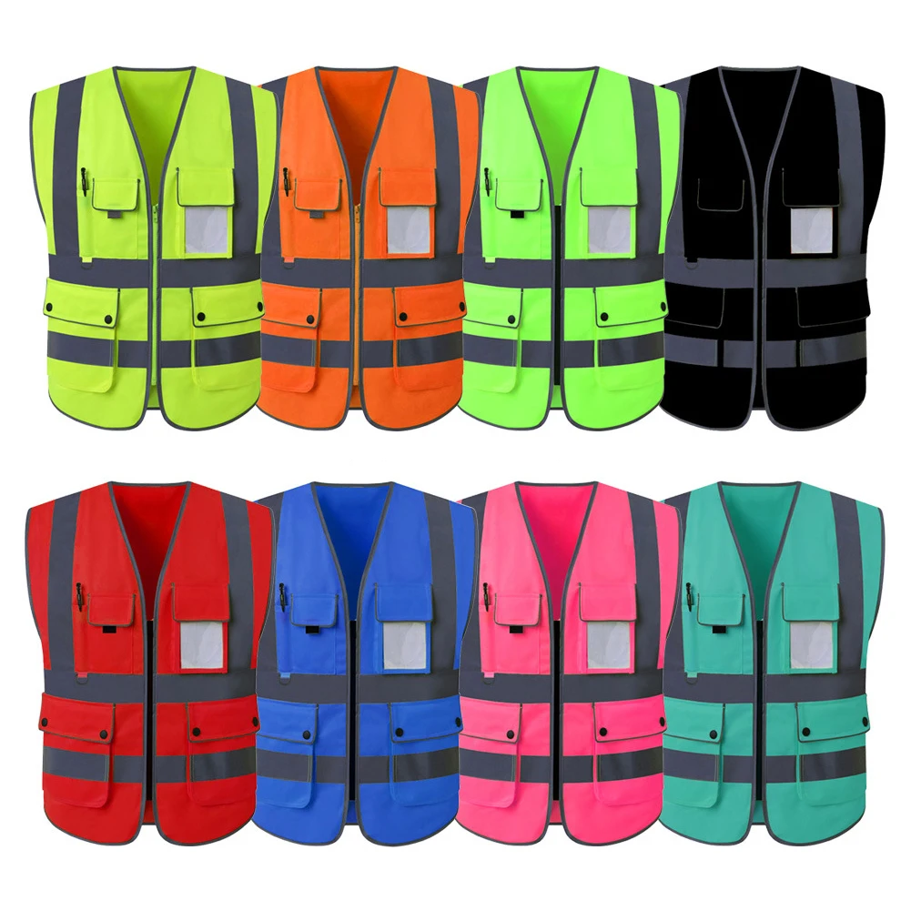 High Visibility Reflective Vest Zipper Front Safety Vest With Reflective Strips Construction Workwear Safety Reflective