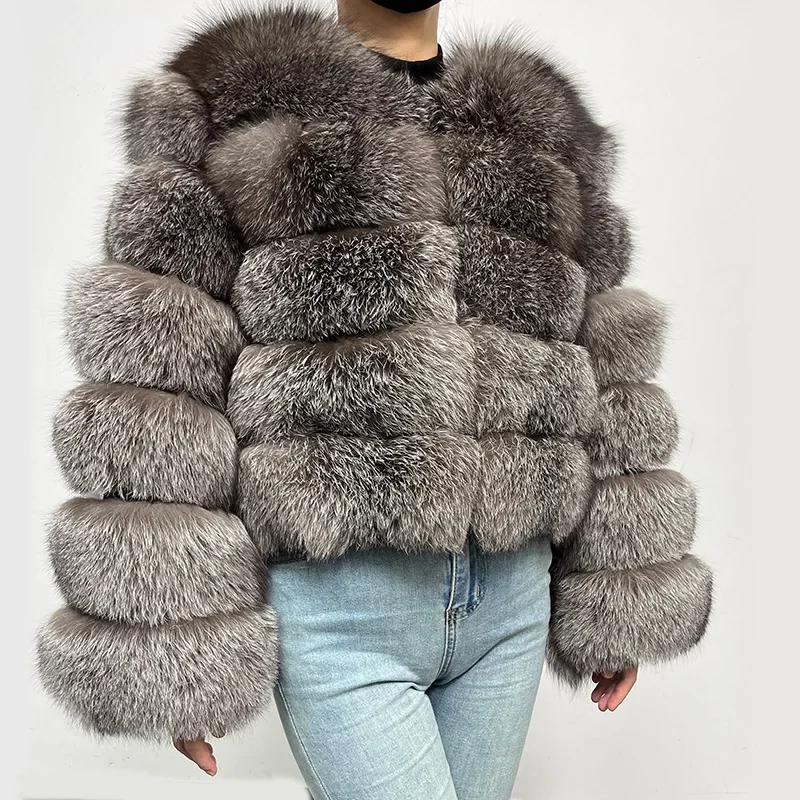 Veste torche en fourrure de renard véritable pour femme, manteau froid pour femme, vêtements d'hiver, fourrure naturelle, haut de luxe, argent, nouveau, 2024