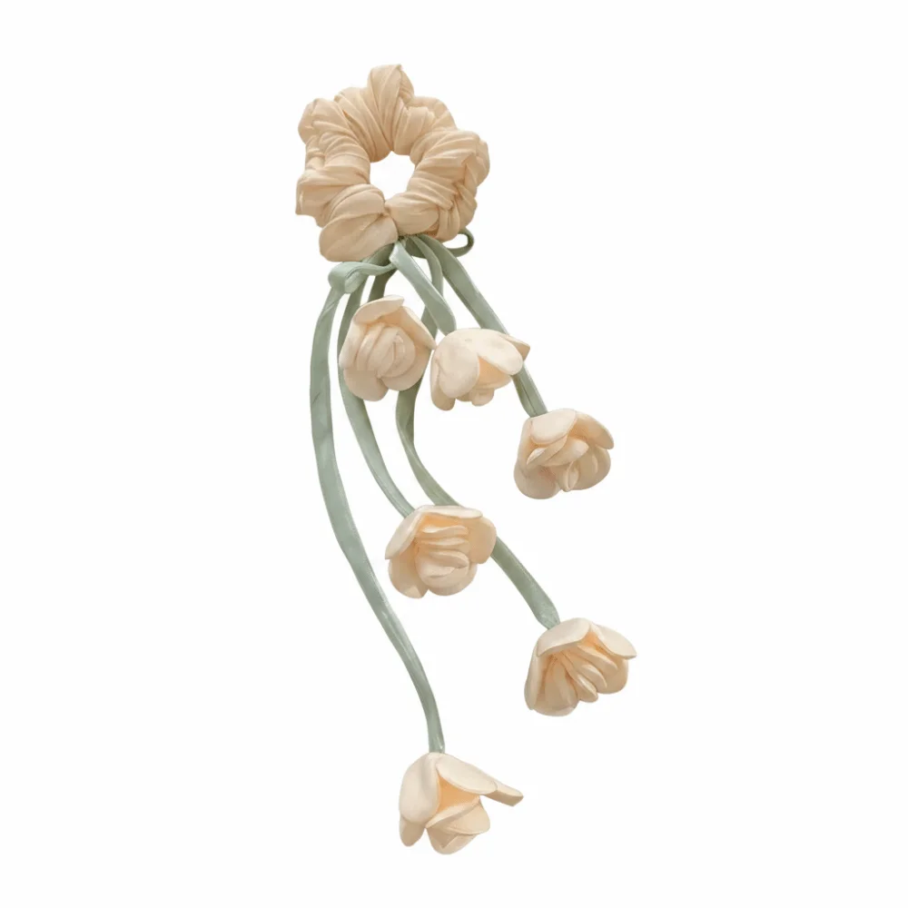 

Tulip Tassel Bell Orchid Scrunchie Long Streamer Fairy Style Flower Ribbon Hair Tie Lightweight Pastel Color