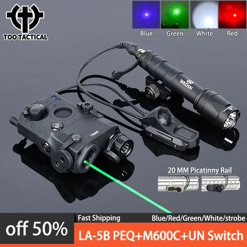 

WADSN Tactical PEQ 15 Red Blue Green Dot Laser M600C Flashlight Set PEQ-15 White LED Scout Light With UNAxon Button Switch NO IR