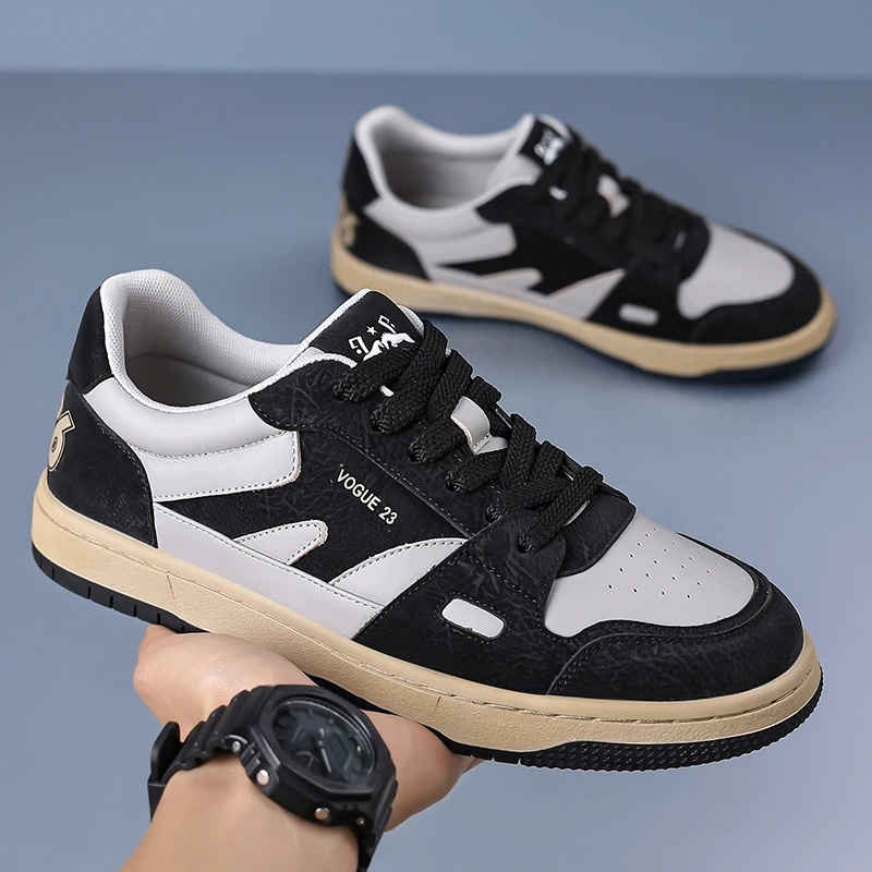 Men Vintage Color Block Low Top Skate Sneakers Breathable Lightweight Casual Street Lace Up Comfortable Board Shoes