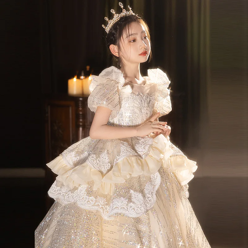 Magnifique robe de soirée princesse pour enfants, design à paillettes, robes à la mode pour filles, mariage, anniversaire, baptême, Pâques, fête de l'Aïd, 2025