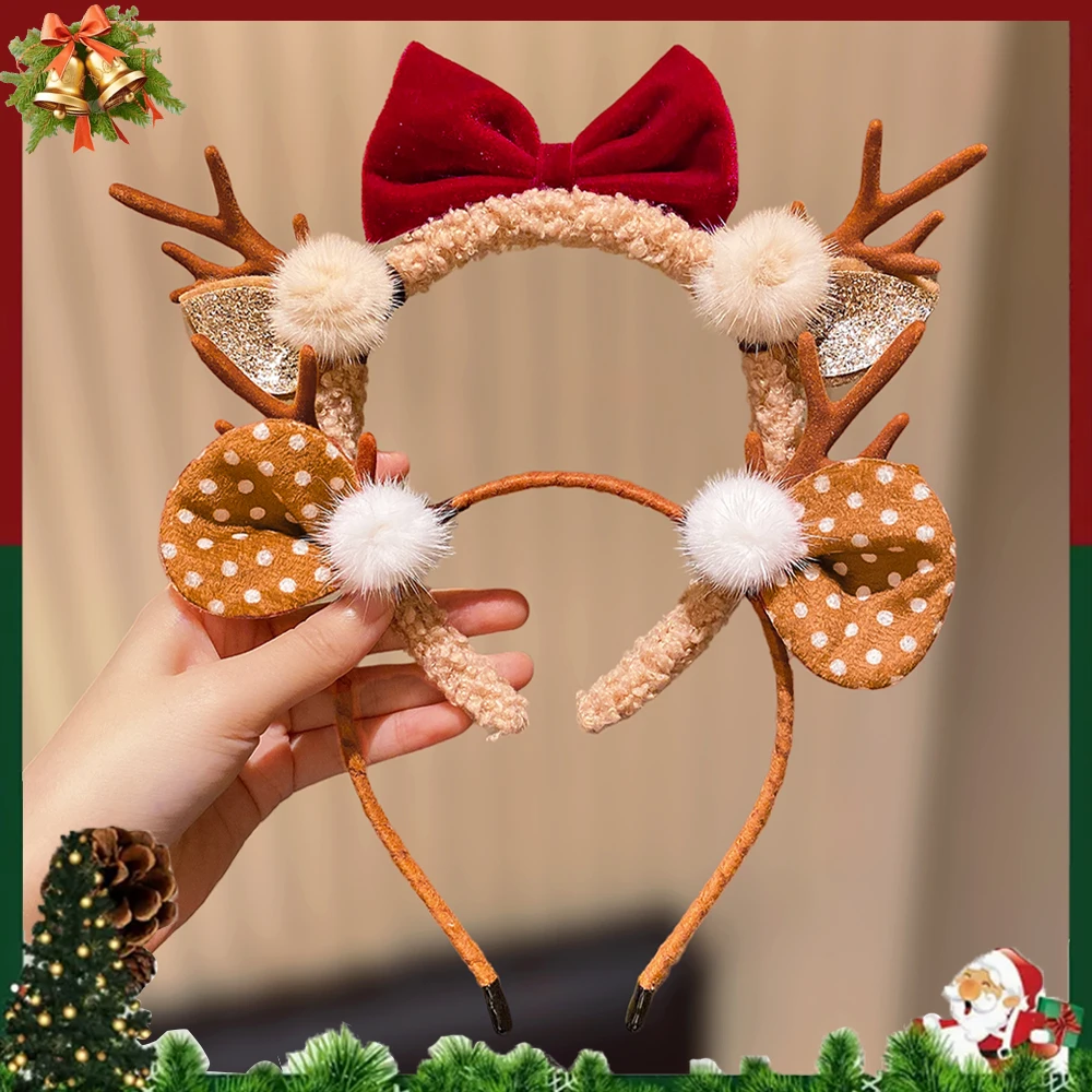 1/2 Stück Weihnachts-Haarband mit Geweih-Schleifen-Design für süße Mädchen, perfektes Urlaubs-Party-Accessoire, ideales Geschenk