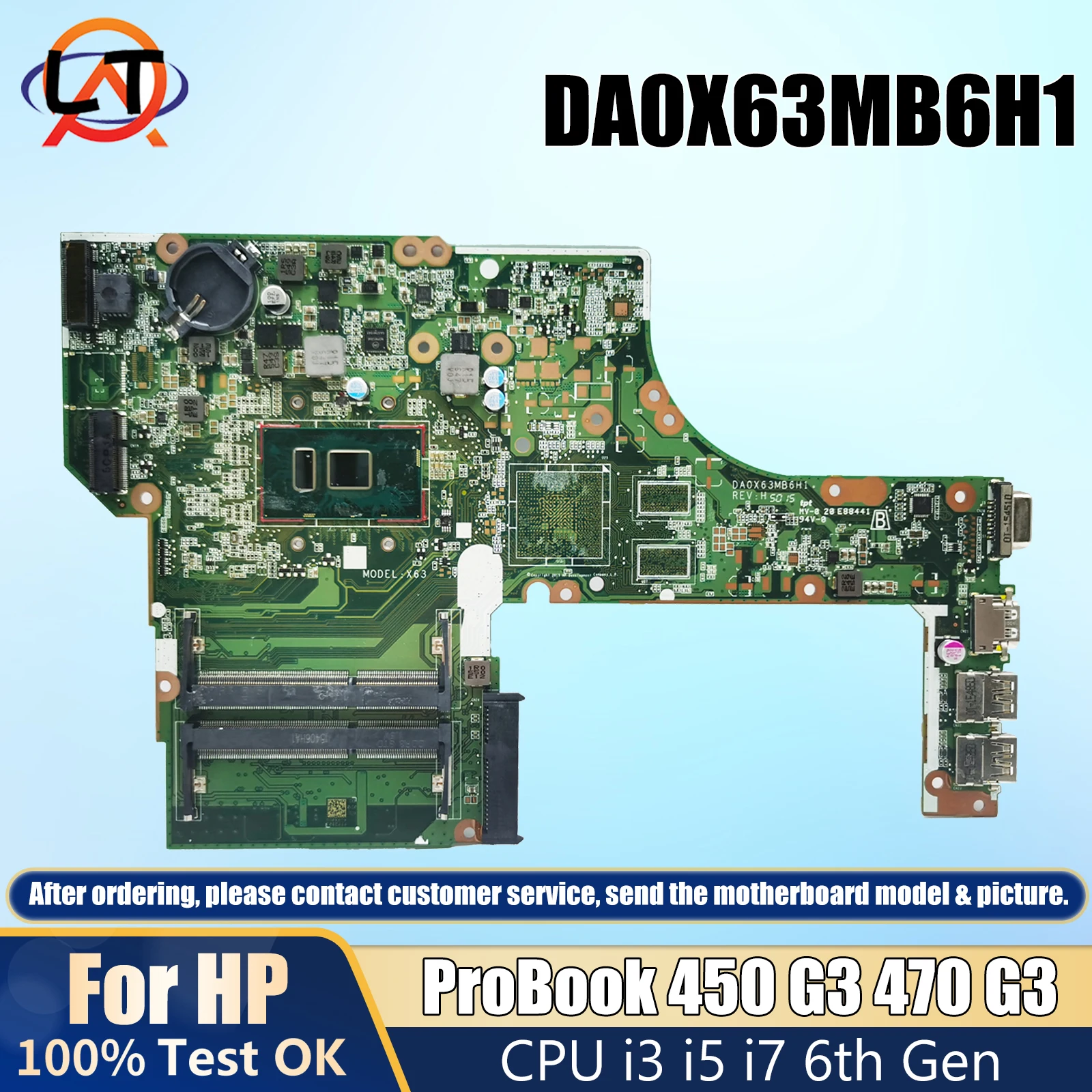 

DA0X63MB6H1 For HP ProBook 450 G3 470 G3 Laptop Motherboard With i3 i5 i7 6th Gen CPU 830930-601 837802-601 830931-501