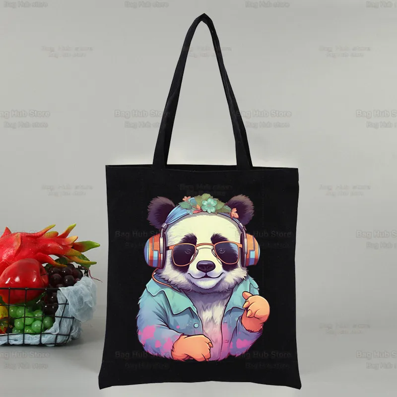 All I Want To Do Is Panda No Today Tote Bag Shopping Black Unisex Travel Canvas Bags Eco Foldable Shopper Bag