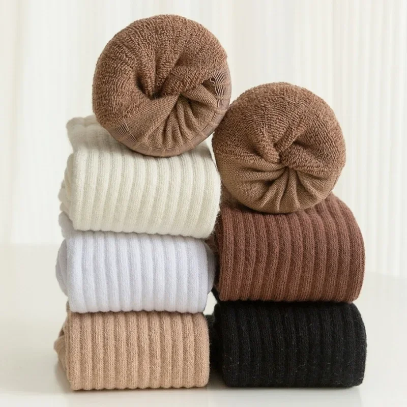 

6/12 Pair Autumn Winter Solid Color female Woolen Hoop Socks Thickened Warm Towel Bottom Soft Comfortable Long Tube Casual Socks