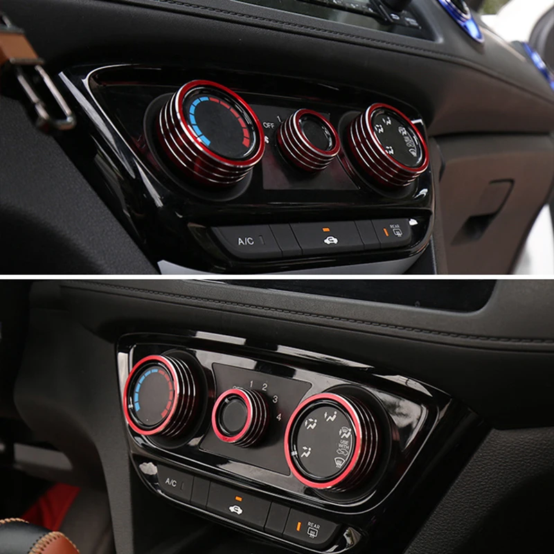 3Ppcs Metal Knob Decoration Ring Center Console AC Control Panel Trim For Honda 2014-2018 Fit Vezel XRV Interior Accessories
