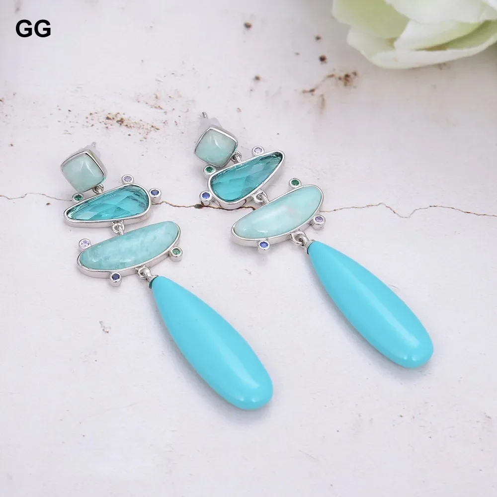 

GG Teardrop Blue Turquoise Stone Green Amazonite Crystal Stud Earrings For Women