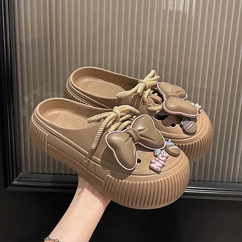 Cartoon Bow Sandals DIY Women\'s Platform Sandals Summer Thick Bottom Beach Sandals Indoor Bathroom Non Slip Cave Garden Shoes