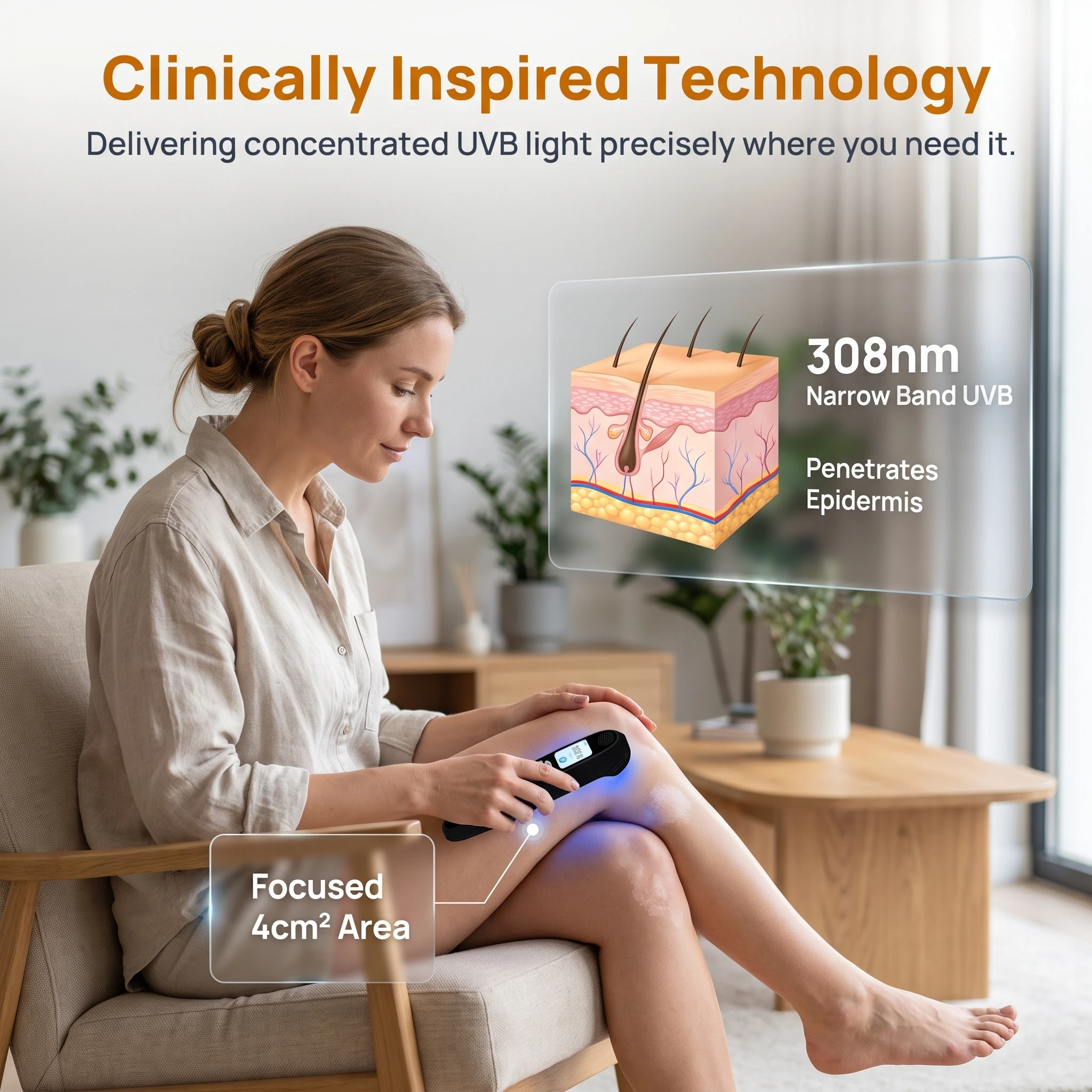 Toponechoice 308nm Narrowband UVB Phototherapy Lamp 9 Diodes Targeted Light Therapy for Vitiligo Psoriasis Eczema Skin Diseases