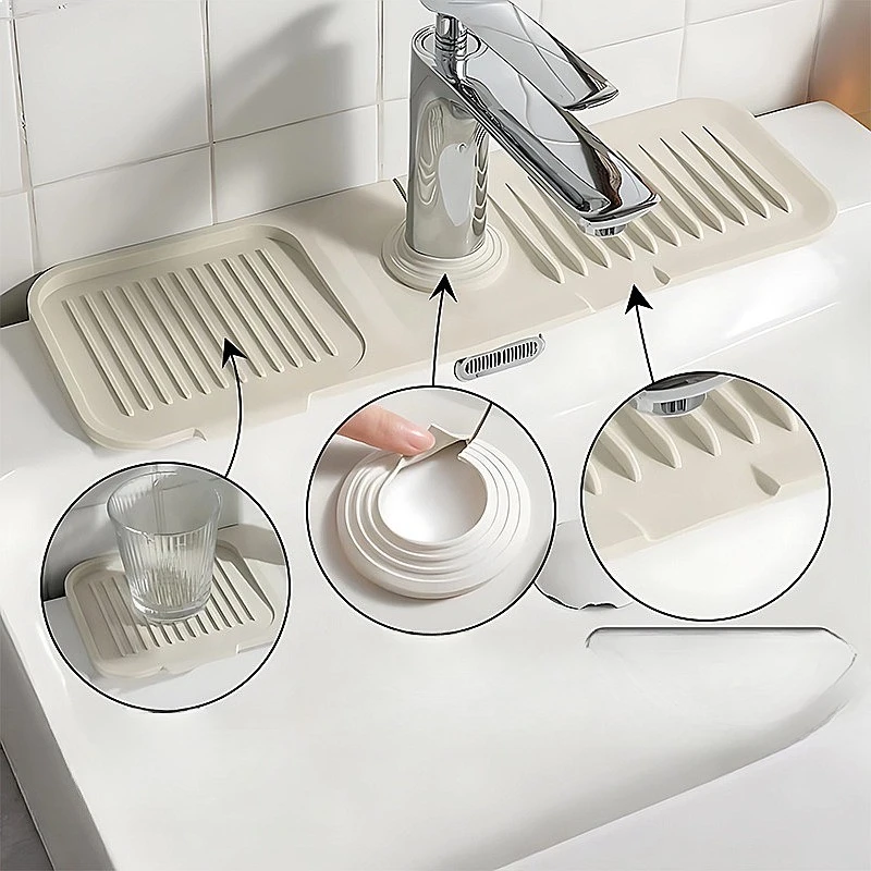 Thick Cuttable Silicone Drain Mat Non Slip Water Catcher Pad For Kitchen Bathroom Faucet Countertop Storage Organizer
