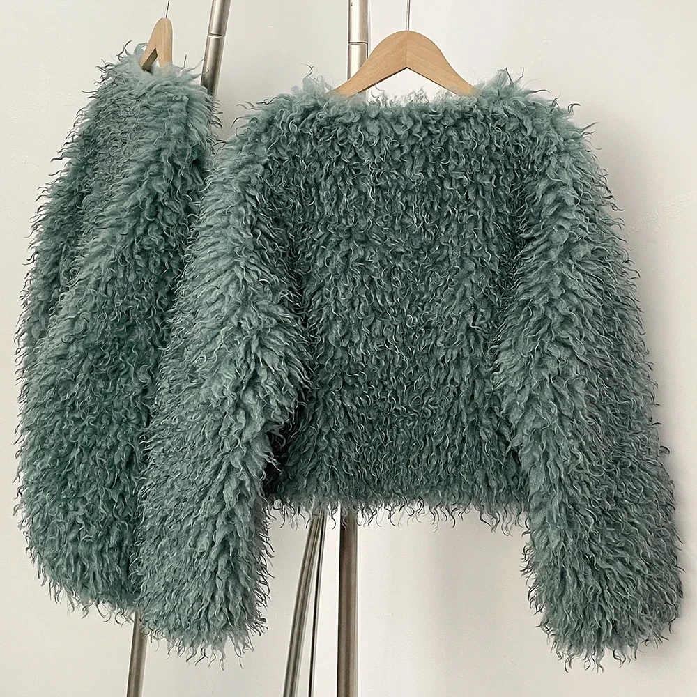 인조 모피 자켓 신상 패션 퍼 여성 가을 겨울 의류 따뜻한 두꺼운 V넥 숏 인조 여성 퍼 코트 여성용