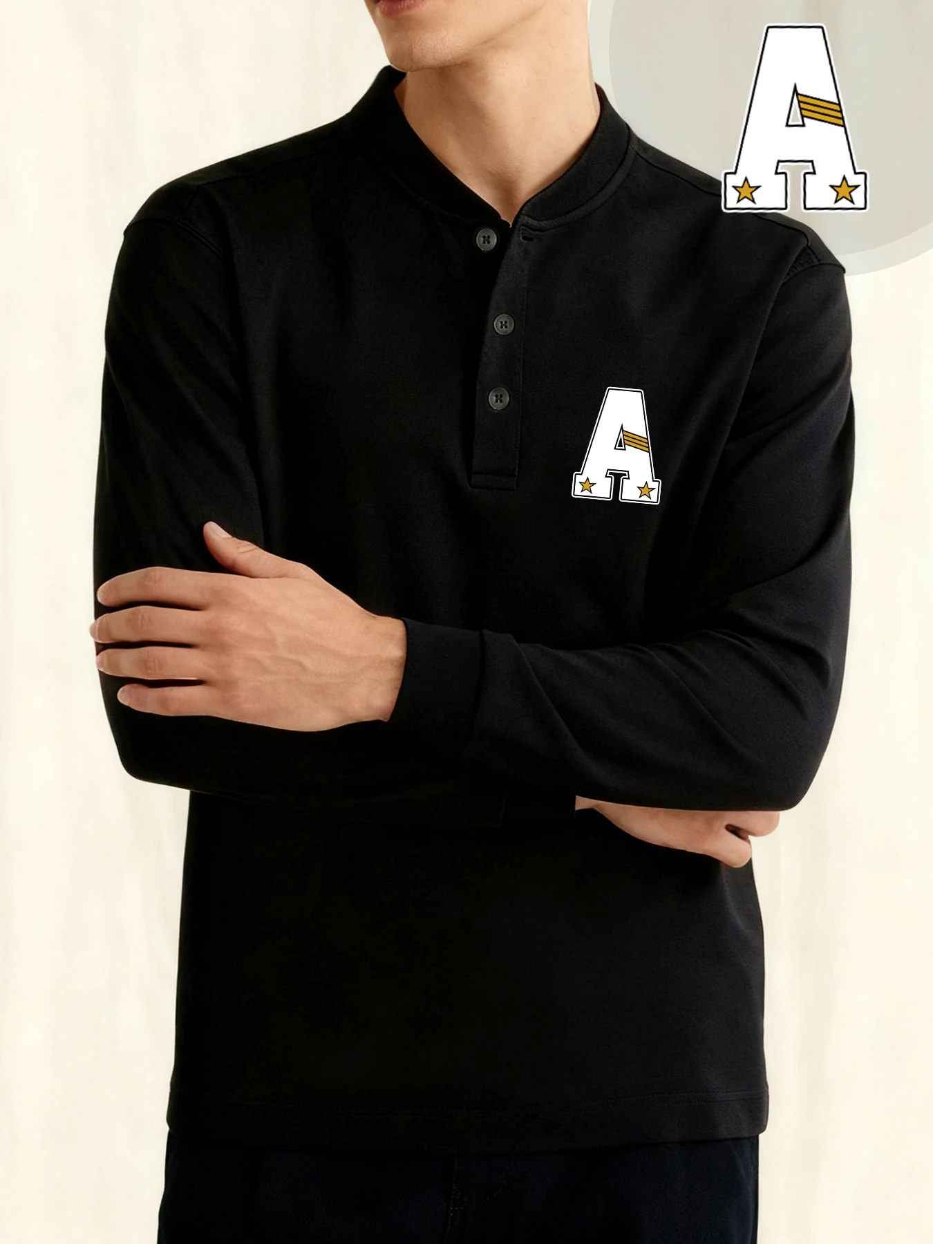 رسالة كبيرة نجمة الطباعة رجل هنري قميص عادية تنفس بلايز جديدة مريحة طويلة الأكمام زر موضة طاقم الرقبة القمصان