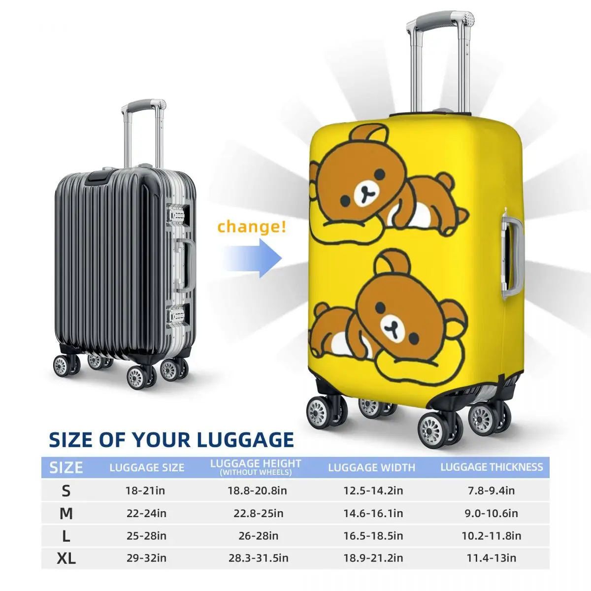 Capa elástica para bagagem de desenho animado Rilakkuma personalizada, capa protetora para mala de viagem, serve para 18-32 polegadas