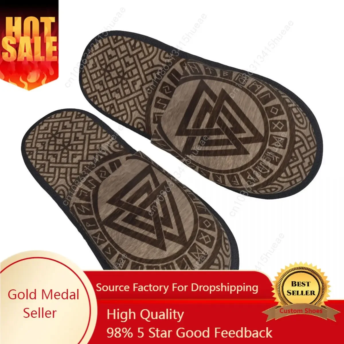 

Valknut Symbol And Runes On Wood Comfort Scuff With Memory Foam Slippers Women Norse Viking Odin Bedroom House Shoes