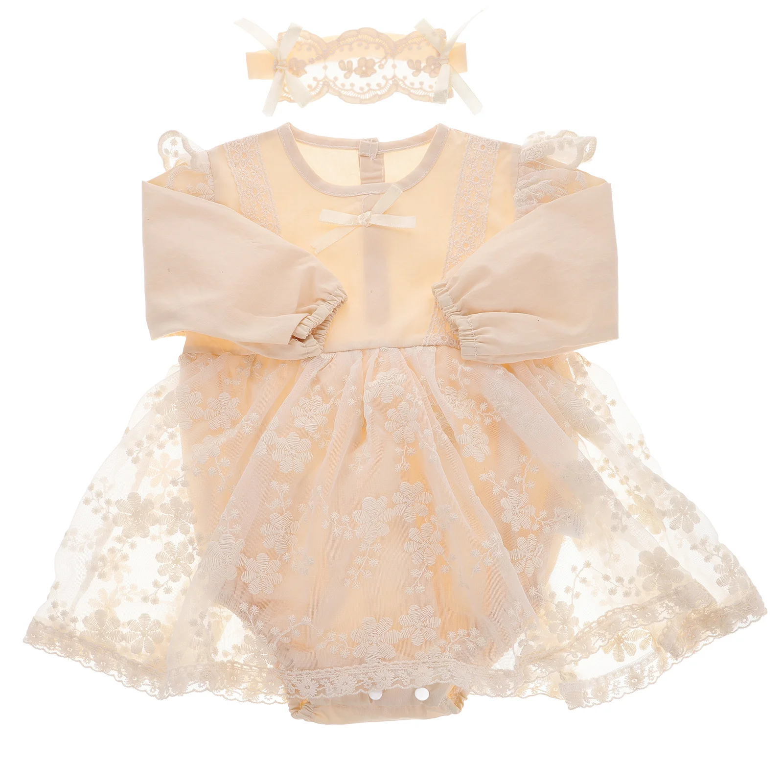 

Baby Romper Long Sleeve Cotton Lace Jumpsuit Breathable Soft Outfit For Newborn Girls Spring Fall Cream Boho Footie Bodysuit