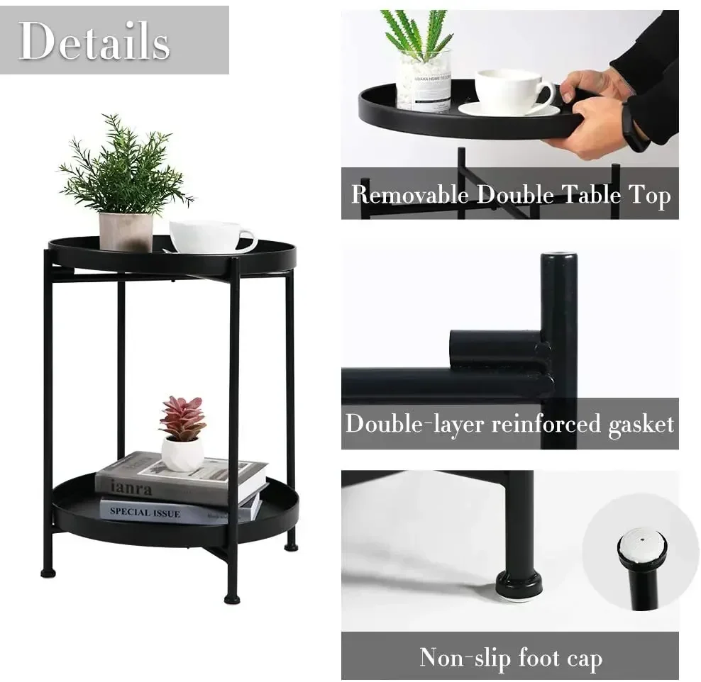 Modern Rustic 2-Tier Metal Round little Space Coffee Dining Table Coffee image 2