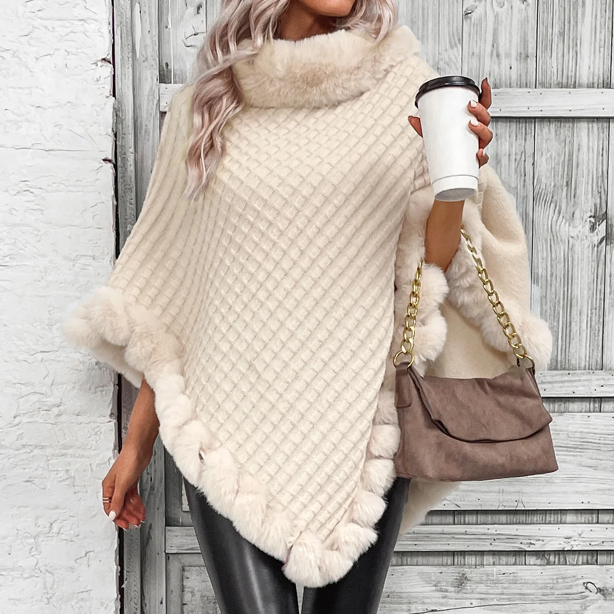 

Autumn Winter New Knitwear Coat Knit Sweater Women Clothing Fur Pullover Loose Chic Design Shawls Fur Collar Casual Tops New