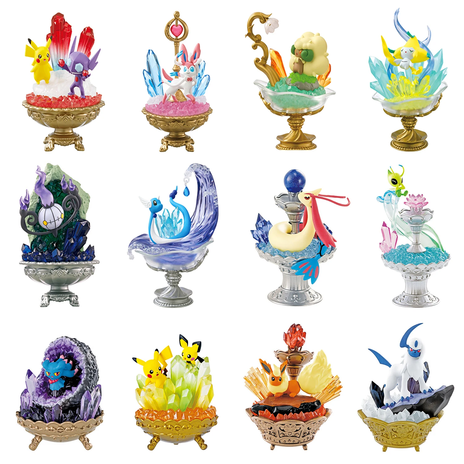 Original Pokemon Action Figures Gemstone Collection Pikachu Sableye Dragonair Sylveon Whimsicott Box Egg Model Toy Kids Gifts