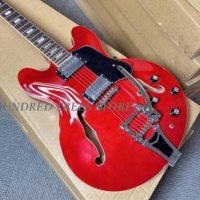 Custom Red 335 semi hollow electric guitar with 2H pickups and silver tremolo Free Shipping