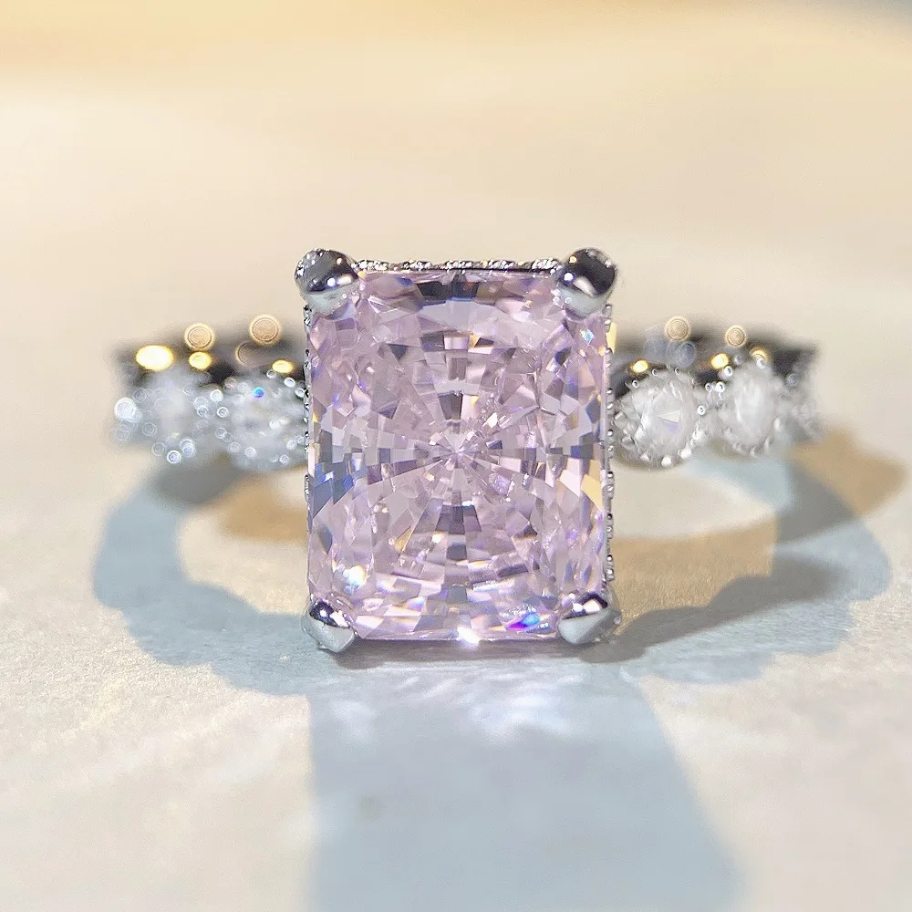 

S925 Pure Silver Pink Diamond Original Factory Design Ring for Women Wholesale European and American Cross-border Zircon Ring