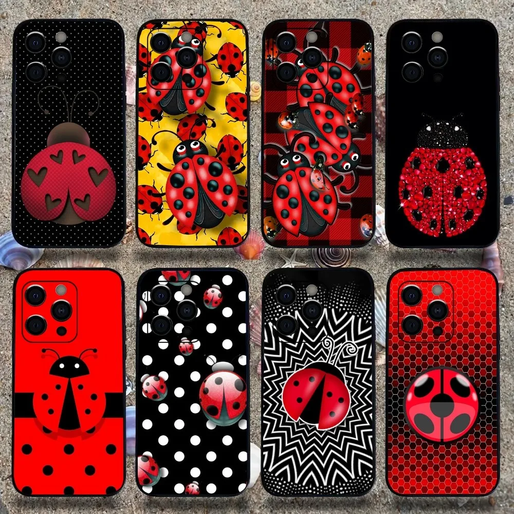 Insect Seven-star ladybug Phone Case For Apple iPhone 15,14,13,12,11,Pro,X,XS,Max,XR,Plus,Mini Soft Black Cover