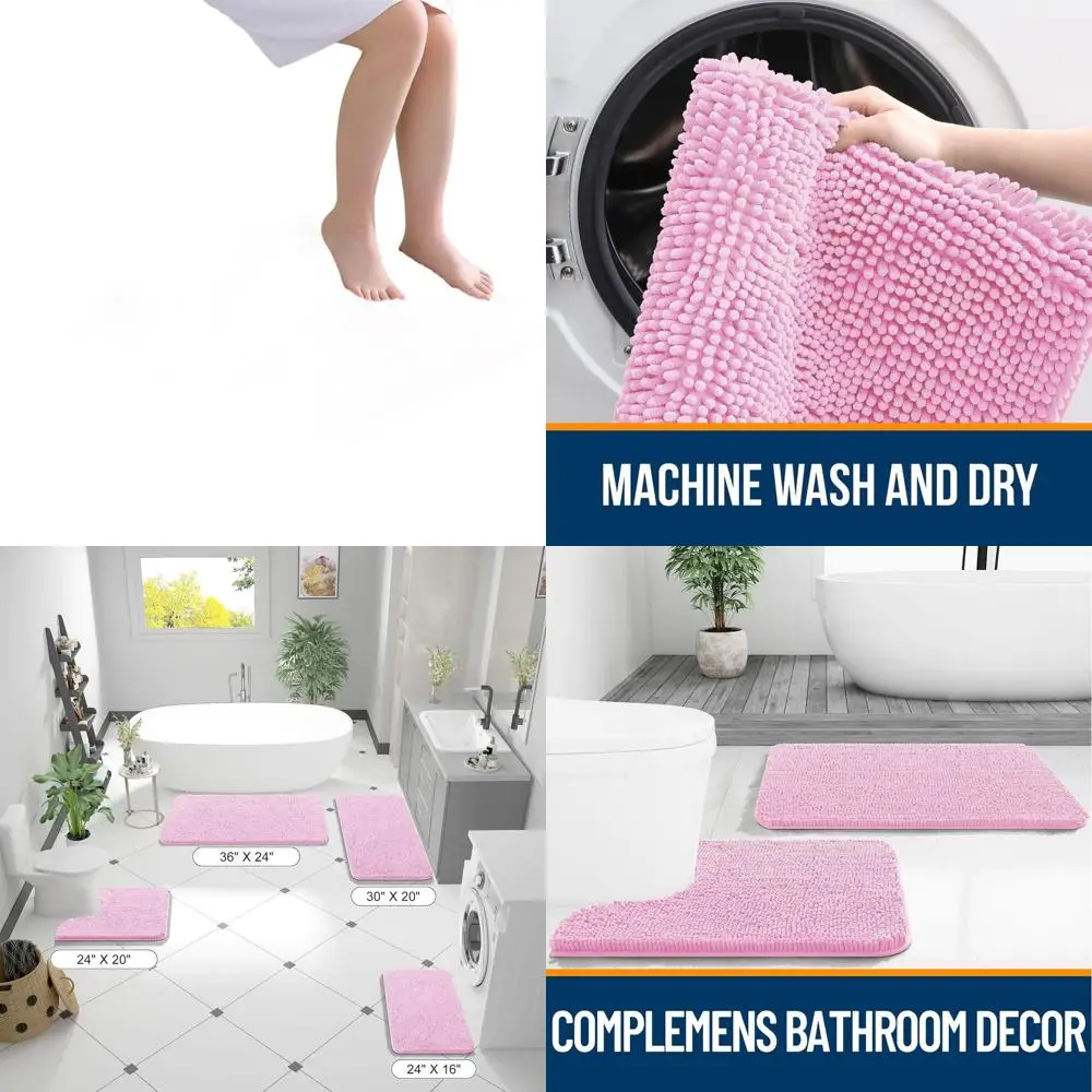 

Soft Chenille Bath Rugs 70x24, Absorbent & Quick-Dry, Rubber-Backed for Bathroom, Machine Washable, Pink
