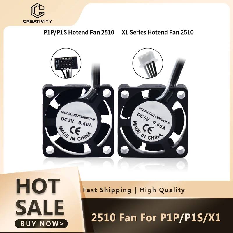 3D Printer Hot End Cooling Fan P1 X1 2510 mm Mini Fan 5V 15500 rpm/min with 2Pin Dupont Wire For lab P1P P1S X1