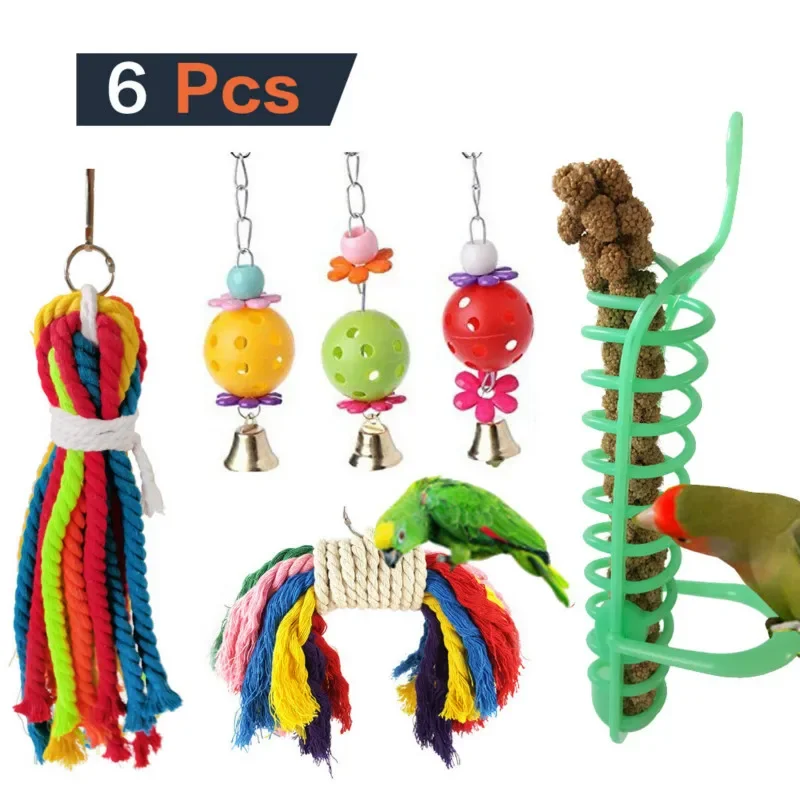 

6-Piece Parrot Toy Combination Small Pet Supplies Feeding Toys Foraging Pet Bird Toys