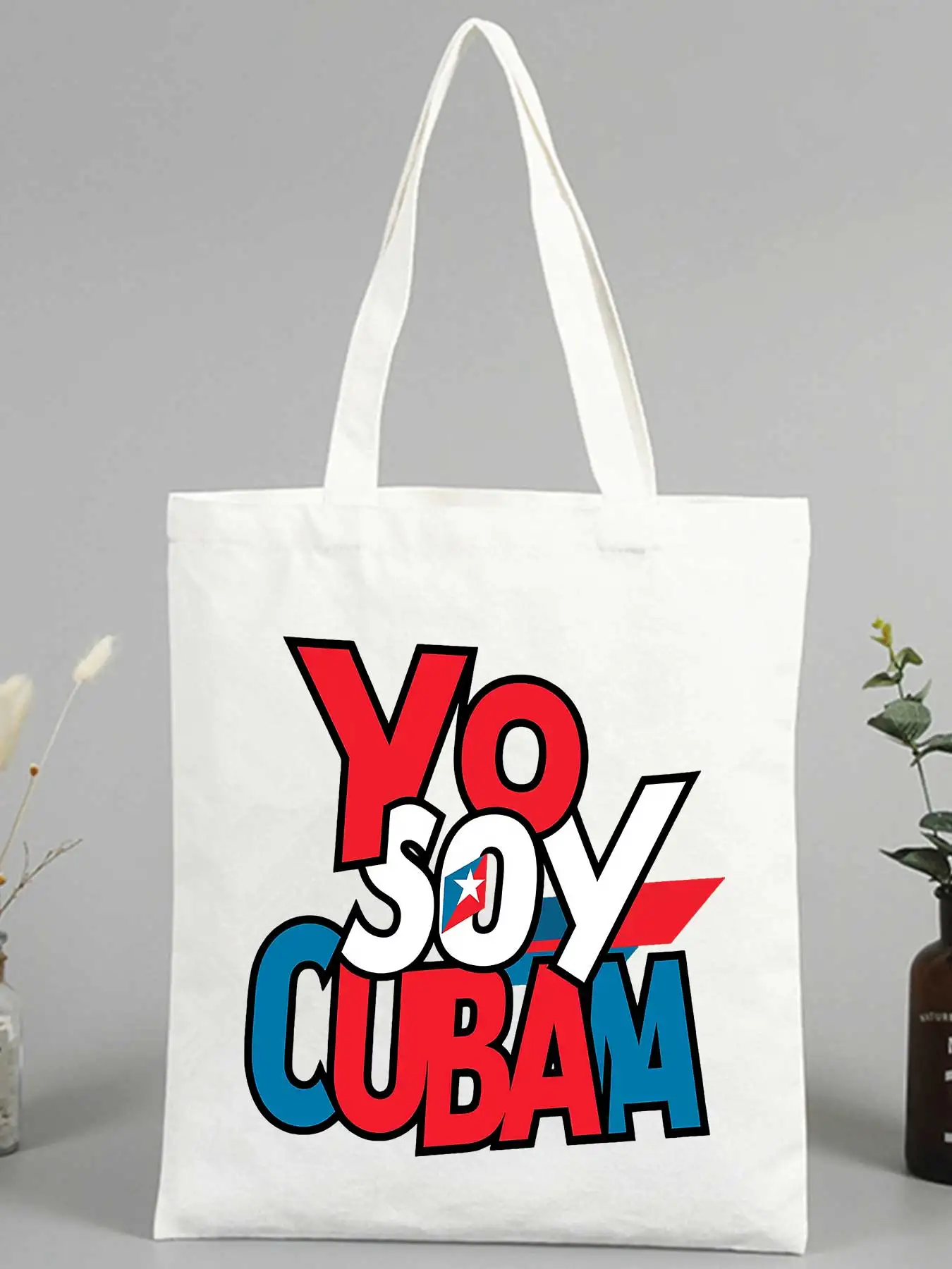 Bolsa de Tela Blanca con la Bandera Cubana y la Frase "Yo Soy Cuba", Bolsa de Compras Reutilizable, Ideal para la Compra, la Playa, Viajes, Regalo Perfecto
