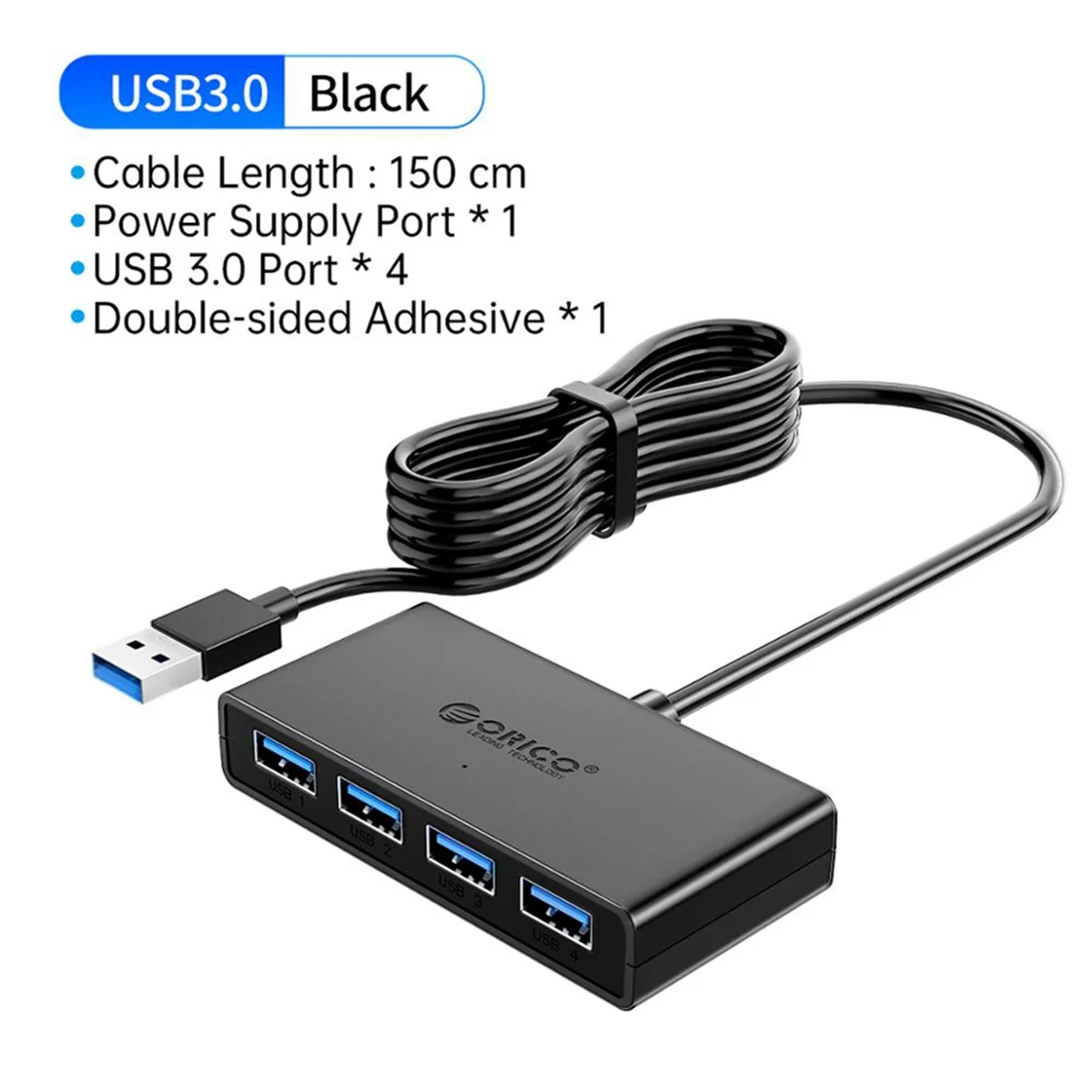 ORICO-Hub con 4 puertos USB 3,0, divisor con fuente de alimentación para PC, Windows, Mac, accesorios de ordenador, 150cm