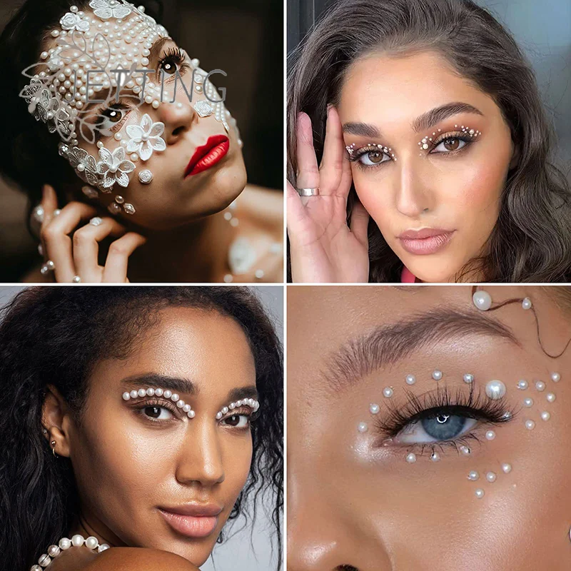 Hot 220pcs Mix 3mm/4mm/5mm/6mm Hair Pearls Stick On Self Adhesive Pearls Stickers Face Pearls Stickers for Hair Face Makeup