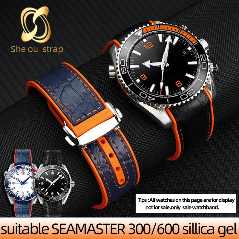 20MM 22MM High Quality Silicone Watch Strap For OMEGA SEAMASTER 300/600 Orange embossed watchband Waterproof And Sweat Resistant