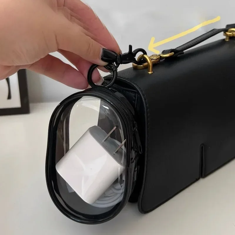 New Square Round Black PVC Transparent Cosmetic Bags Jewelry Organizer Portable Data Cable Earphone Coin Charger Storage Pouches