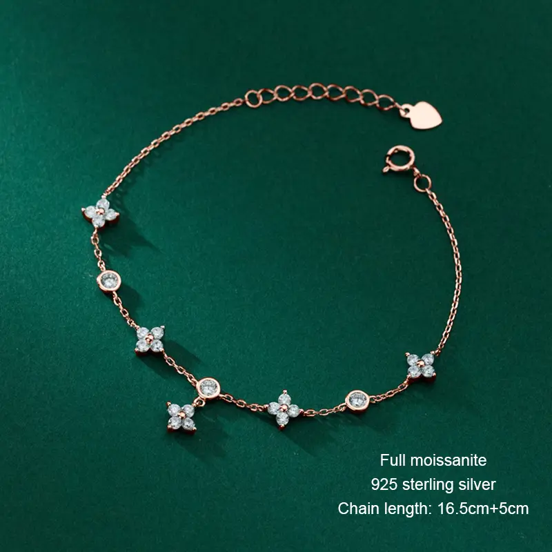 OXTAO Certified Moissanite Lucky Four-leaf Necklaces Earrings Bracelet for Women 100% S925 Silver Jewelry Accessory Sets - Image 22