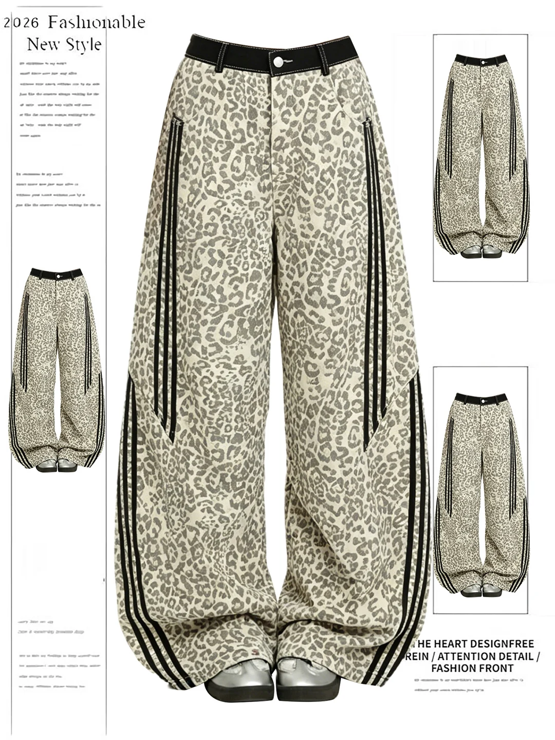 

American Retro High Street Leopard Print Wide Leg Casual Pants Women Summer New Loose Bf Versatile Slimming Pants