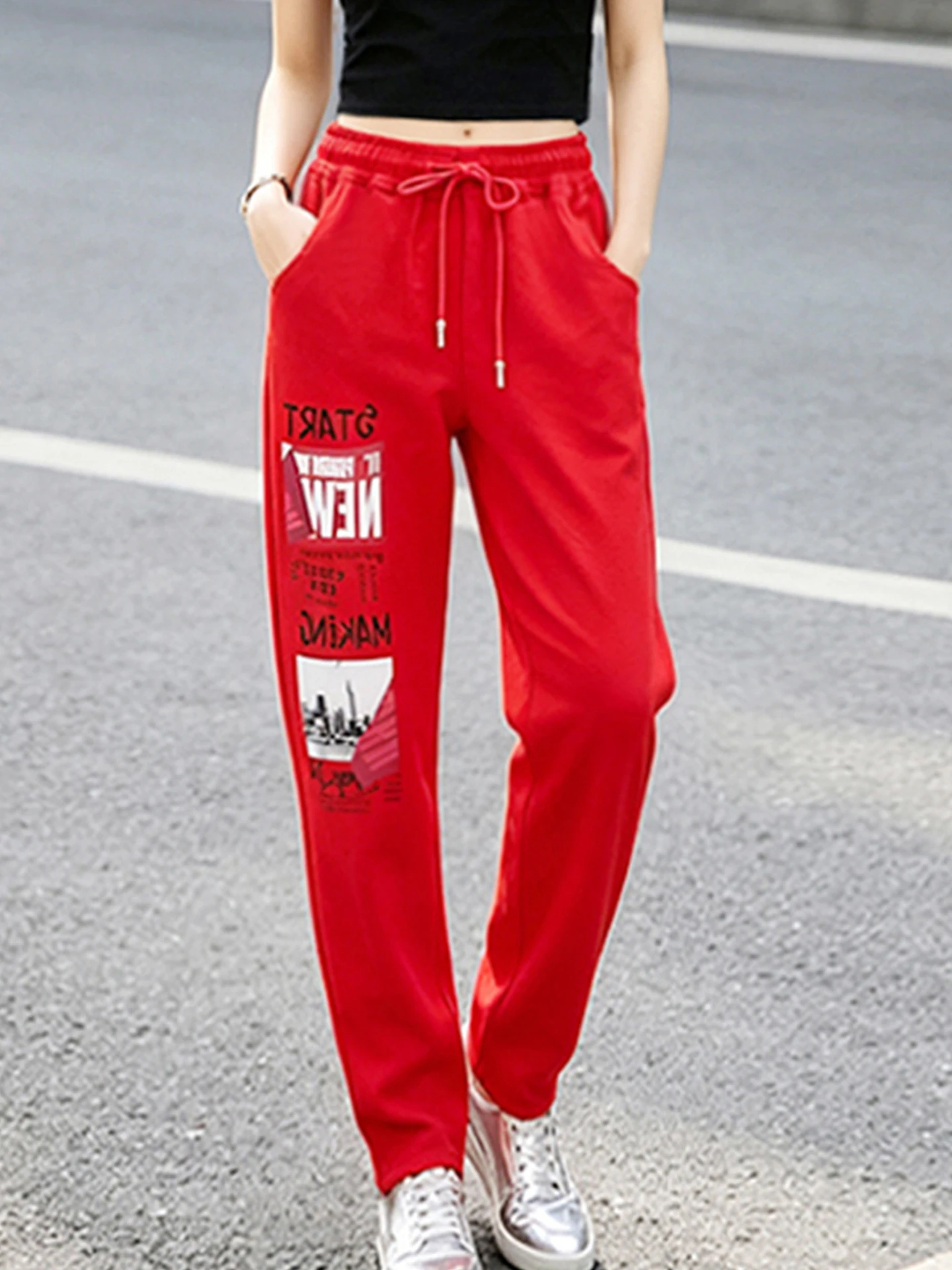

Fashionable High-Waist Printed Denim Jeans Women's Casual Straight Leg Pants Spring Summer New Style Korean Style Slimming