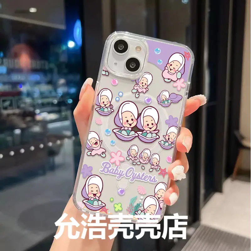 أويستر بيبي Magsafe حافظة هاتف مغناطيسية لهاتف سامسونج جالاكسي S25 S24 S23 S22 S21 S20 FE Edge Plus Ultra 5G غطاء من البولي يوريثان الشفاف الناعم