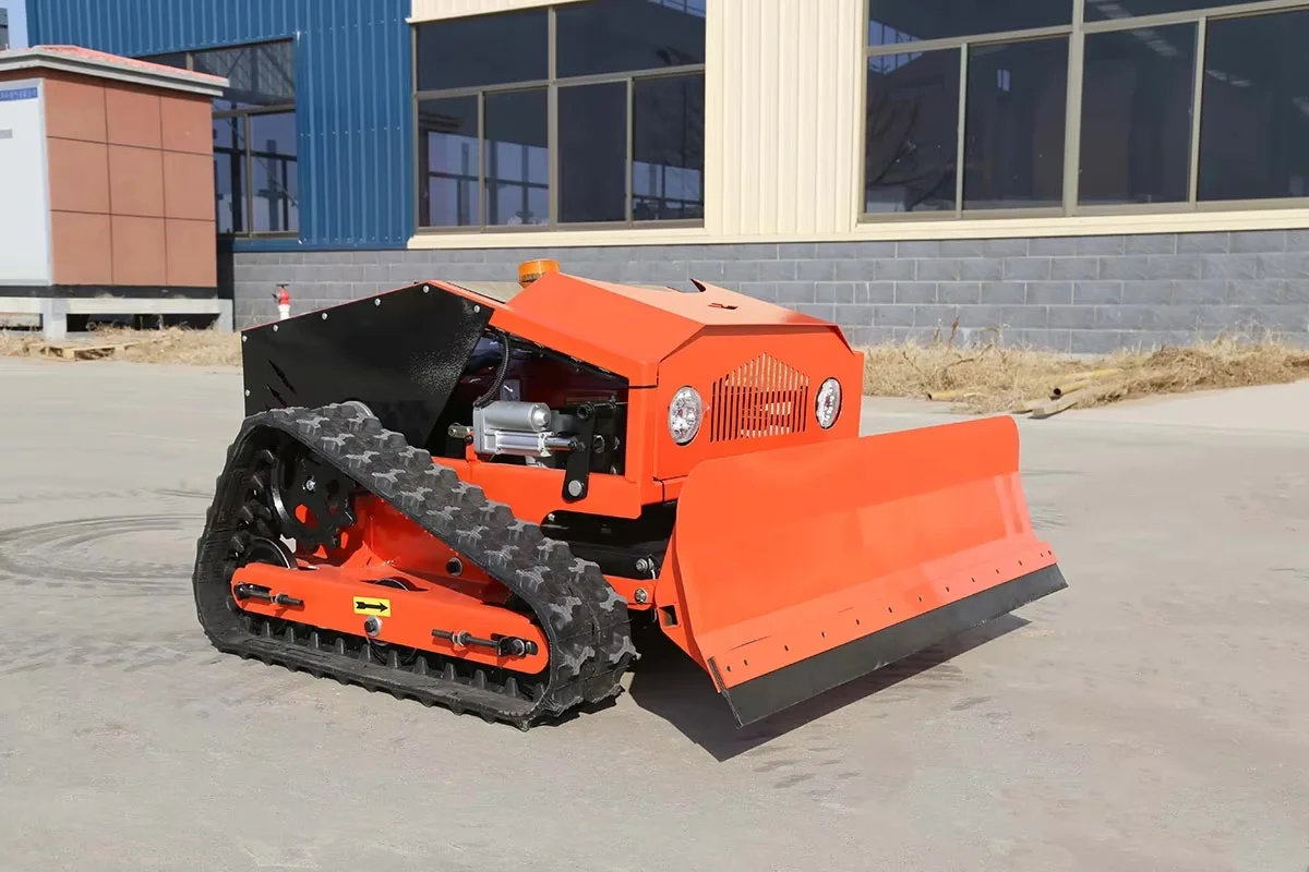 door to door Gasoline Crawler type Gras Cutter Machine Robot Remote Control Professional Lawn Mower with Front Bucket