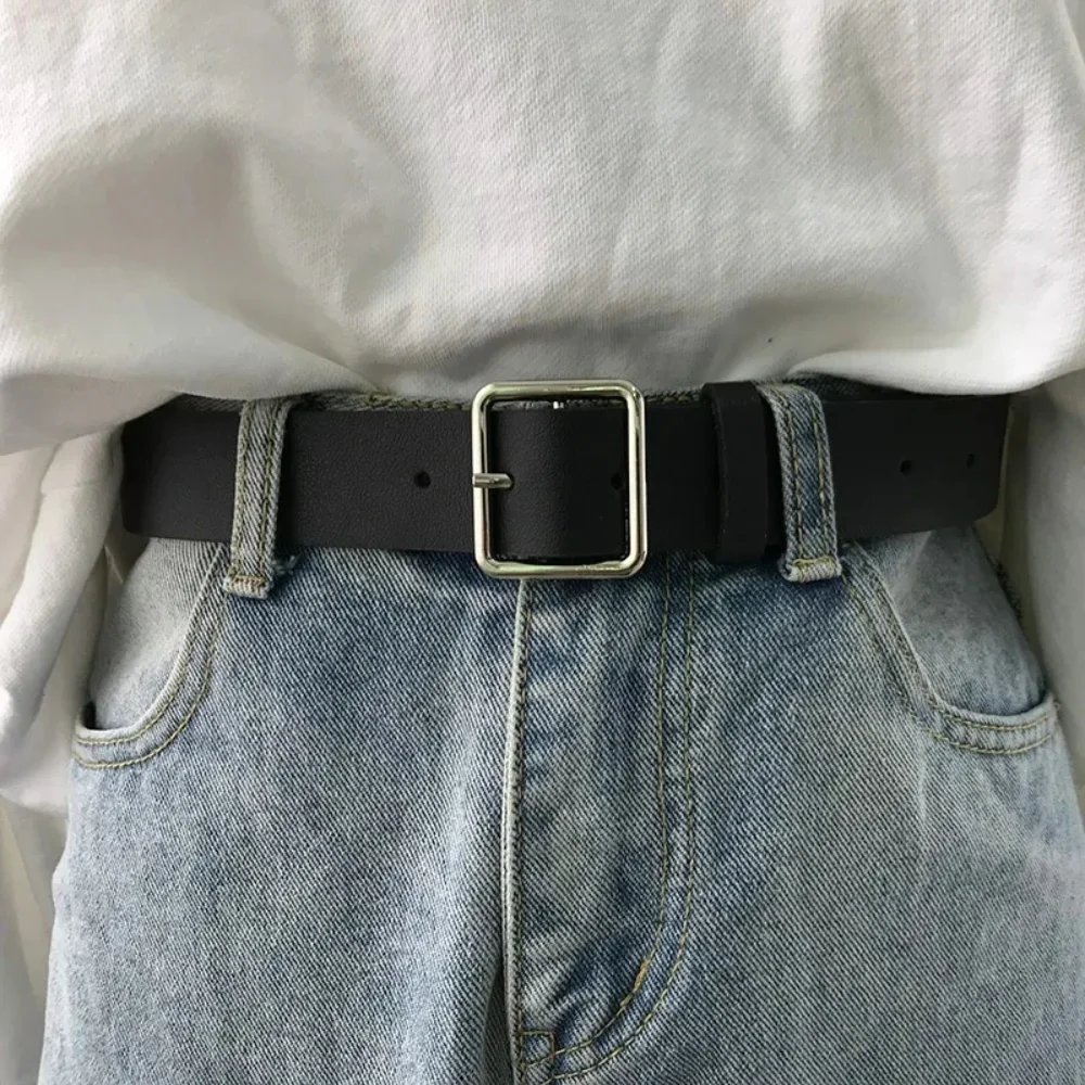 Nieuwe Zachte Damesriem Pu Lederen Vrouwelijke Riem Vierkante Gesp Pin Gesp Jeans Zwarte Riem Chique Mooie Vintage Band