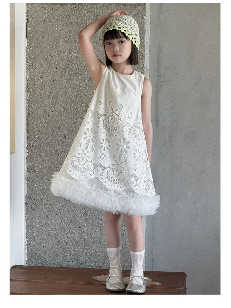 Girls Sleeveless Dress Summer 2026 New Girls Sweet Hollow Skirt Children Super Good-looking Vest Princess Dress Tide