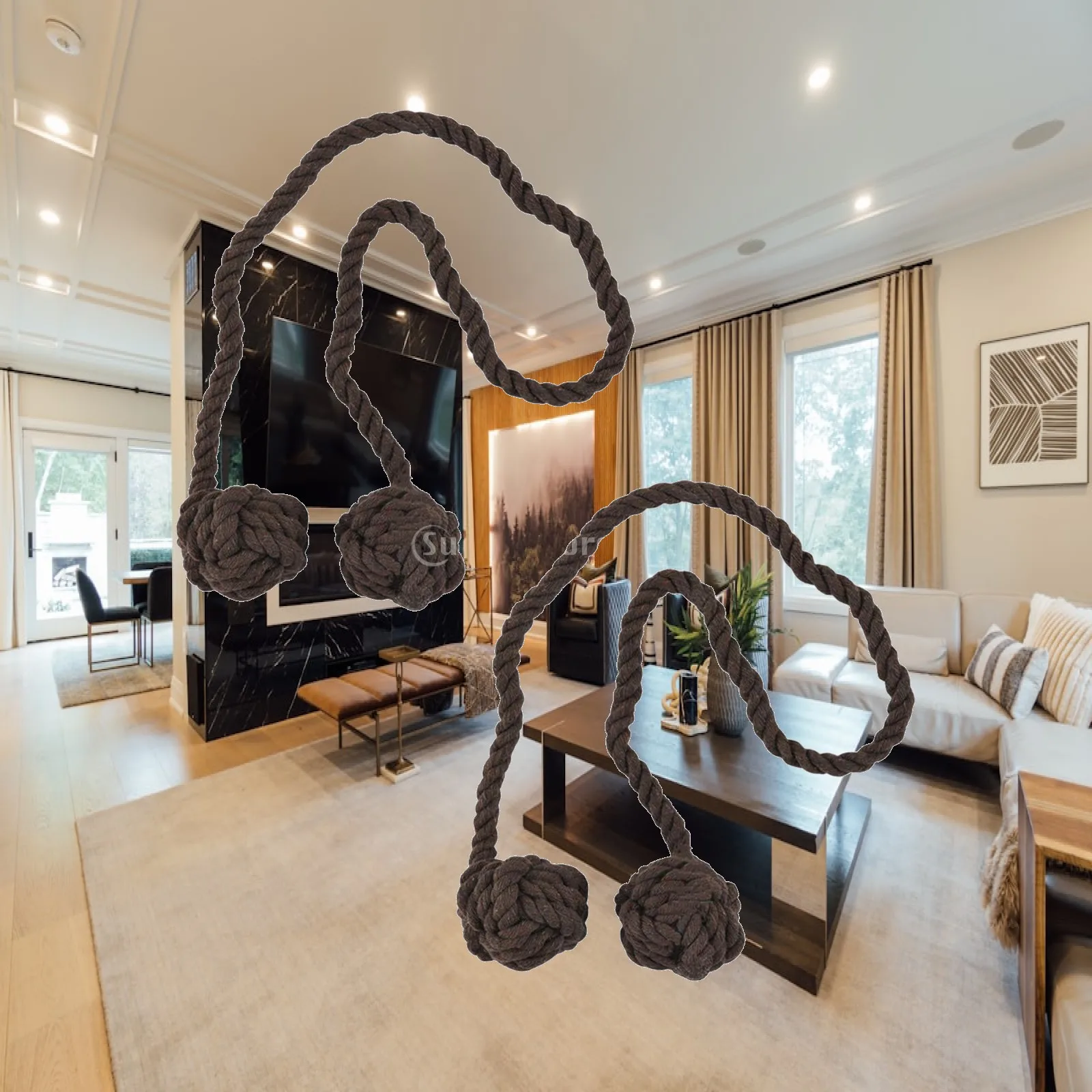 Modern Cotton Curtain Tiebacks Double Ball Rope Holdbacks for Bedroom Living Room Window Drapes
