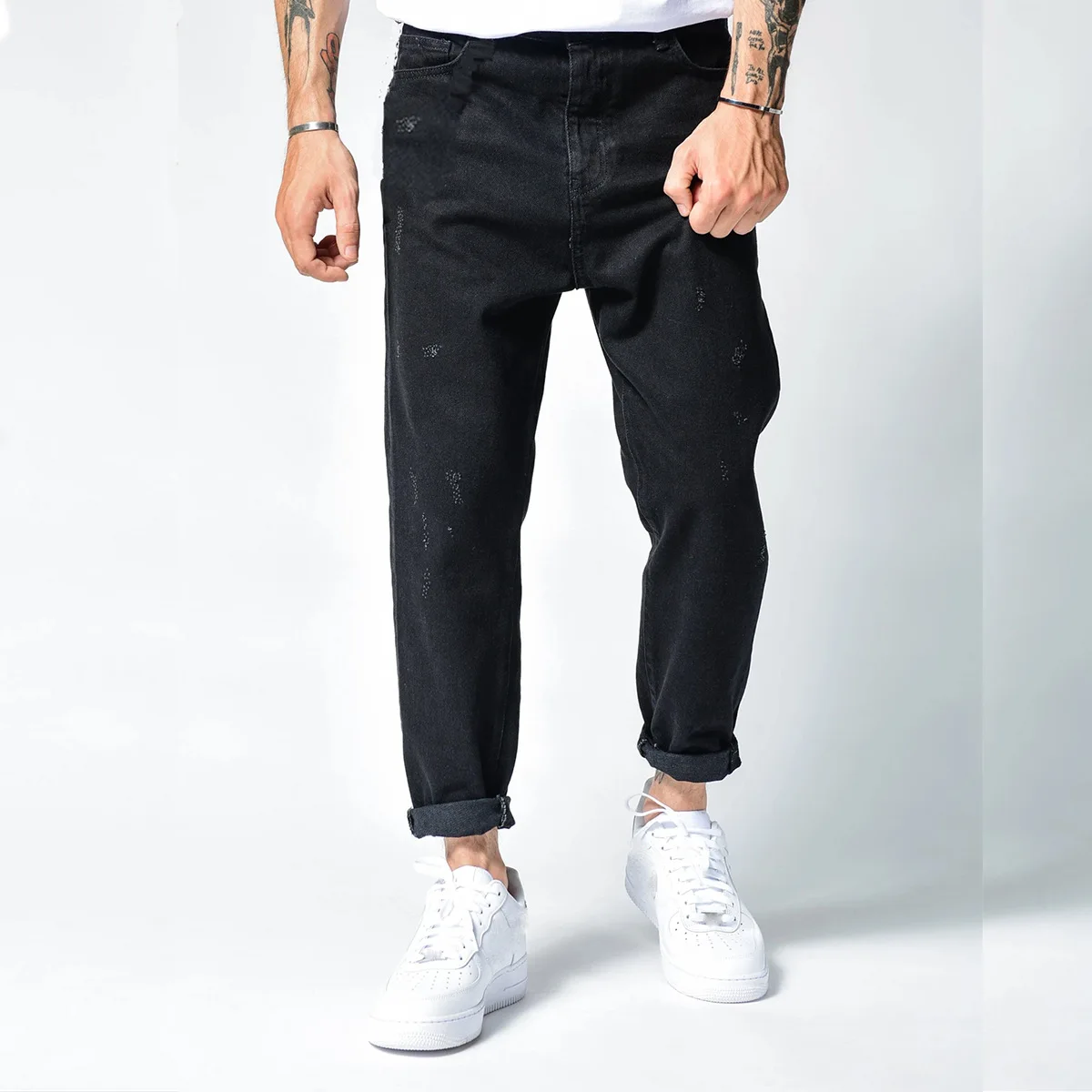 

New Denim Mens Pants Straight Leg Trendy Black Slim Fit Jeans for Men