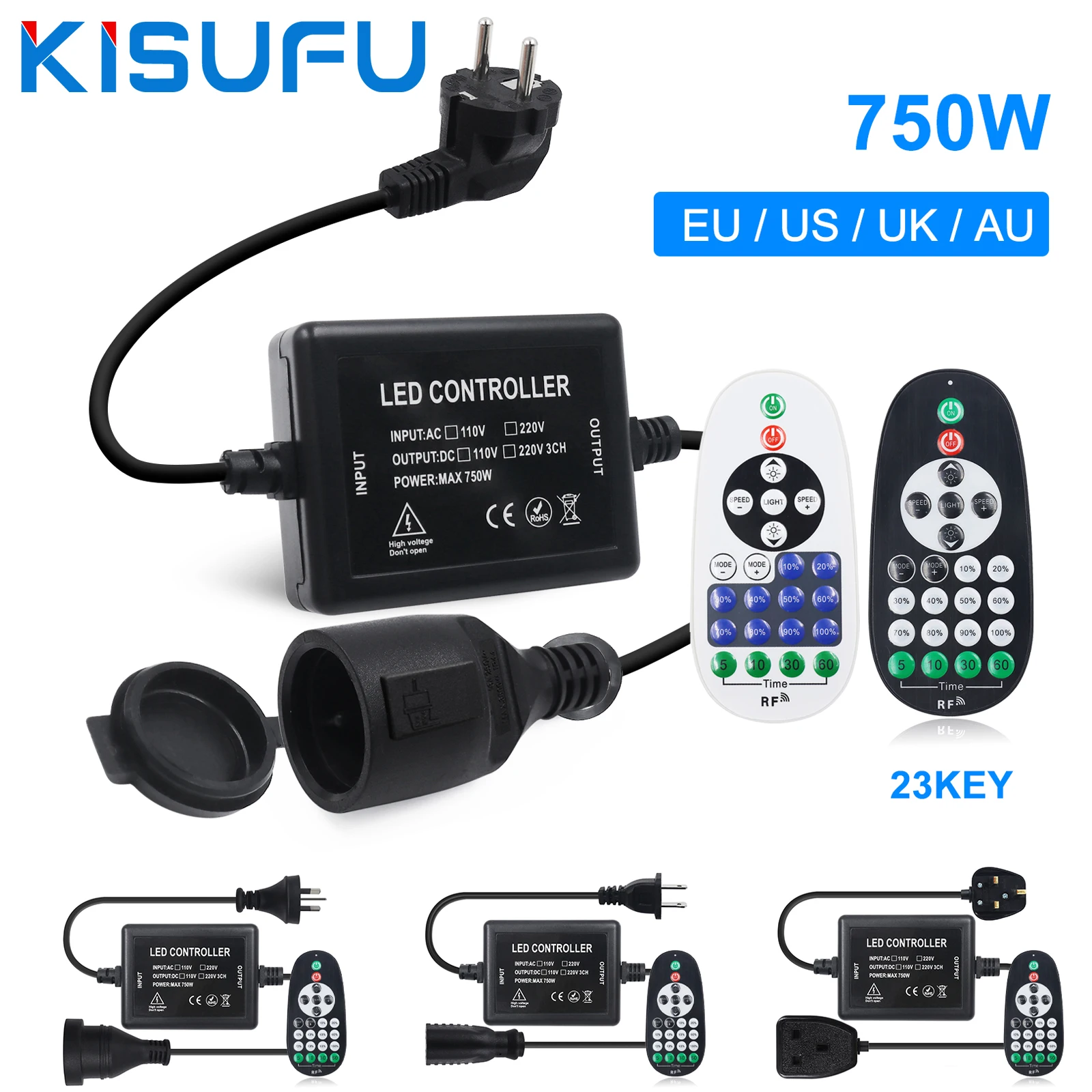 

110V 220V 230V LED Controller Dimmer With White/Black RF Remote EU/AU/UK/US Plug 750W Dimmer for Christmas LED String/Bulb/Strip