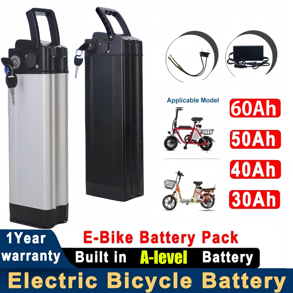 Original 36/48V High quality 30/40/50/60Ah silver fish E-bike battery,500W 750W 1000W High-power 18650 Lithium ion battery pack